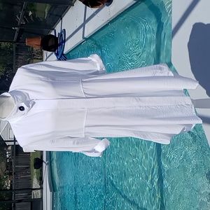 Patchington Women's Long Sleeve Roll Tab Concealed Button Down Dress White Med